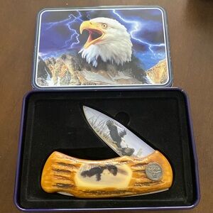 Vintage WILD OUTDOORS Eagle KNIFE IN TIN